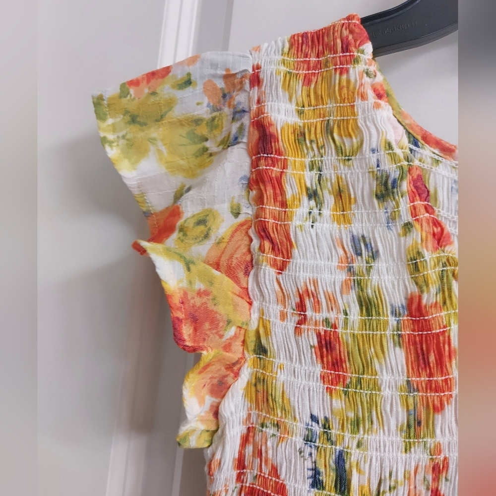 Blu Pepper Floral Dress with Orange and Yellow Accents - Picture 4 of 10